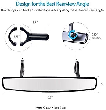 Motobiker 15 Wide Rear View Race Mirror Convex Mirror with 1.75 Clamp Compatible with Polaris RZR 800 1000 S 900 XP 1000, Kawasaki, Arctic Cat Wildcat
