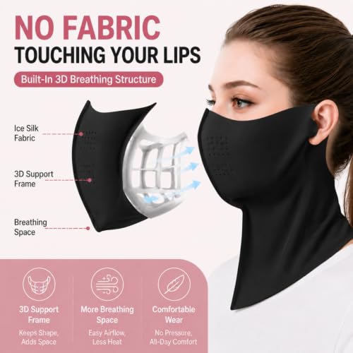 Image of Ice Silk Sun Protection Face Mask for Women, Breathable Cooling Face Cover with Neck Coverage, Driving,Golf,Hiking