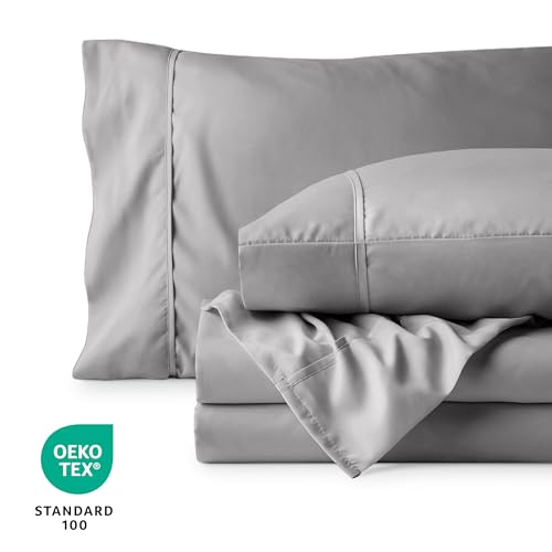 Bare Home Queen Sheet Set - 22" Deep Pockets - Luxury 1800 Ultra-Soft Microfiber - Double Brushed - Easy Fit - 4 Piece Set - Bedding Sheets & Pillowcases (Queen, Light Grey) by Bare Home - Image 7