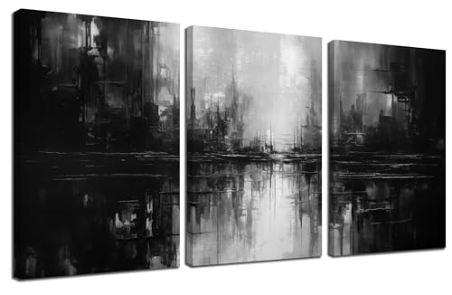 Abstract Canvas Wall Art Black And White Wall Decor 16 x 24 Inch x 3 Pieces