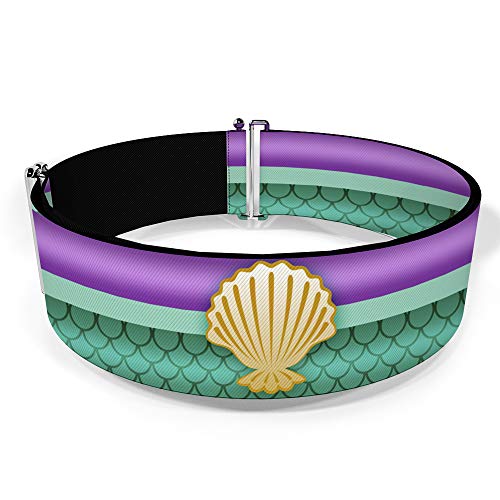 Disney Belt, Cinch Belt Little Mermaid Stripe Shell Purple Green Gold, 3.0 Inch Wide, Adjustable2