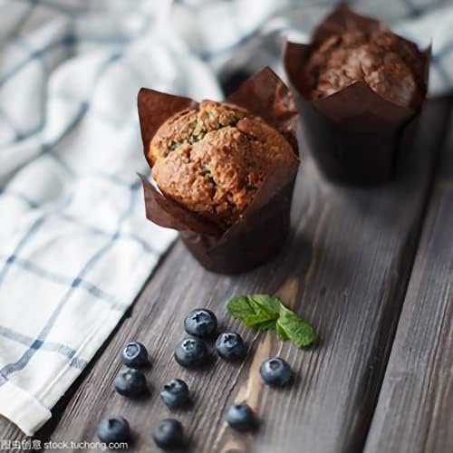 Tulip Baking Paper Cups, Muffin Wraps Cases Muffin Liners Holder Grease-Proof Wrappers Brown Greaseproof Paper Cups for Weddings Birthdays Family Gatherings 100PCS