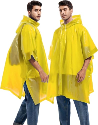 Image of Pivalo EVA Raincoat Poncho 70 GSM with Adjustable Hood Full Sleeves Knee Length Unisex Universal Size Waterproof Reusable Outdoor Rainwear for Bike Riders Men and Women (Pack of 1, Yellow)