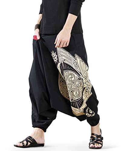 Image of The Veshti Company Printed Harem Pants for Men's Cotton Hippie Style Baggy Boho Yoga Pajama Pant with Pocket