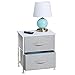 mDesign End Table/Night Stand Storage Tower - Sturdy Steel Frame, Wood Top, Easy Pull Fabric Bins - Organizer Unit for Bedroom, Hallway, Entryway, Closets - Textured Print - 2 Drawers - Gray/White