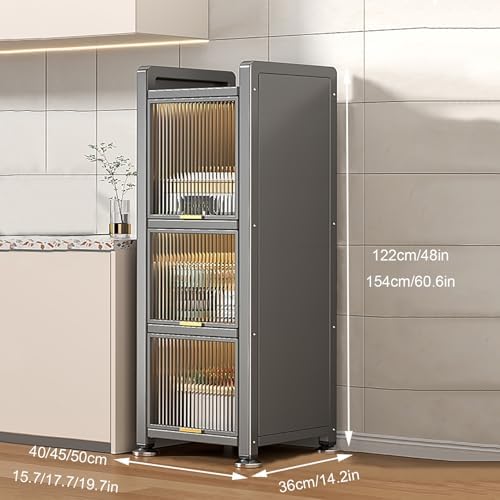 White Kitchen Appliance Storage Cabinet, Pantry Shelf with Transparent Flap Doors, 40x122x36cm, Kitchen Organizer Rack for Small Spaces, Modern Design