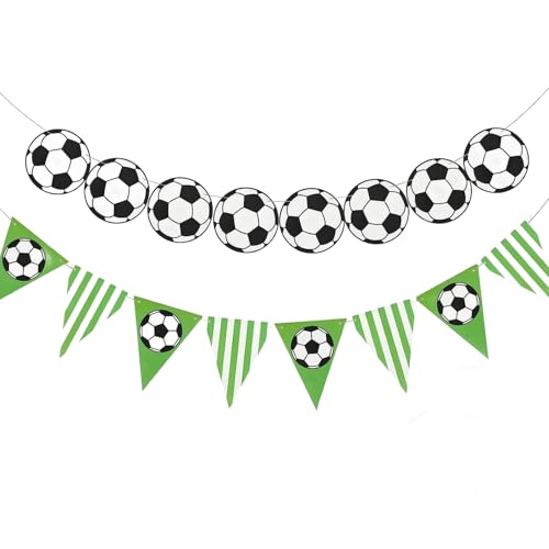 2 Stück Fussball Deko,Fußball Dekoration Hängende Wimpelkette Dekorationen Banner für Football Party Sport WM Wimpel Aufhängbarer Accessoires Football-Party-Wimpel Fußballbanner Fußball-themenparty