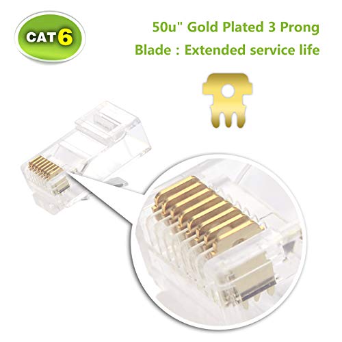 VCE Connettori RJ45 CAT6 Passanti 50 Pezzi, Plug RJ45 LAN 50μ Placcata Oro per CAT6 CAT5E CAT5, RJ45 connettore Alta Velocità 1 Gbps