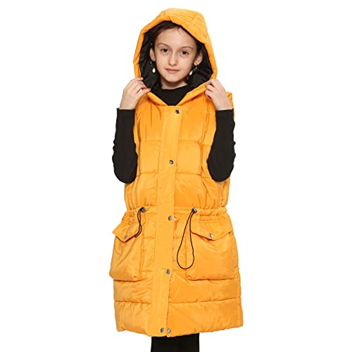 A2Z 4 Kids Girls Hooded Longline Gilet, Mustard, Size 13