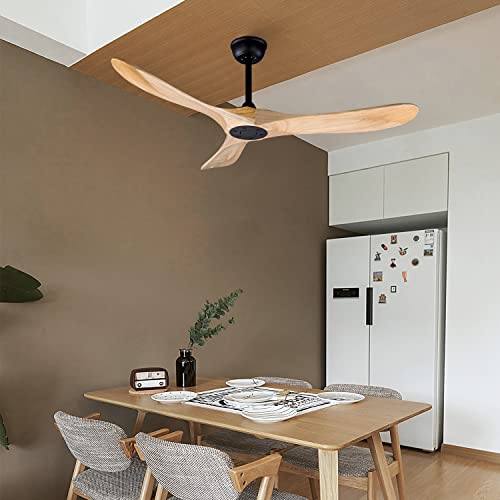 Foblks 52" Indoor/Outdoor Wooden Ceiling Fan, 3 Blade Dc Ceiling Fan With Remote Control, 2 Downrods, Reversible Dc Motor 27W Quiet Energy Saving #TOP5