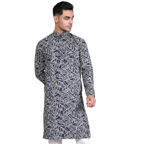 Image of Majestic Man Women's Cotton Regular Fit Casual Ethnic Motifs Printed Mandarin Collar Long Kurta
