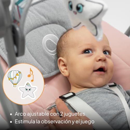 Miniatura 7 de Lionelo Otto Columpio Portátil Para Bebés Hasta 9 Kg, 5 Velocidades De Balanceo, Sistema De Cinturones De Seguridad, Fácil Montaje, Arco De Juguetes Interactivos Ajustable Gris Gris