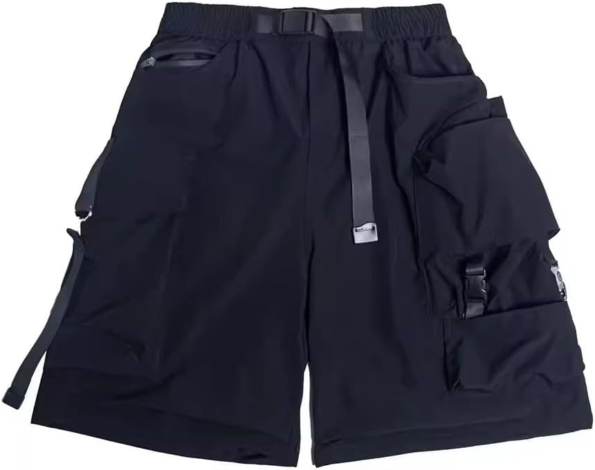 Multi Pocket Black Cargo Tactical Shorts for Summer Loose Streetwear with Elastic Waist