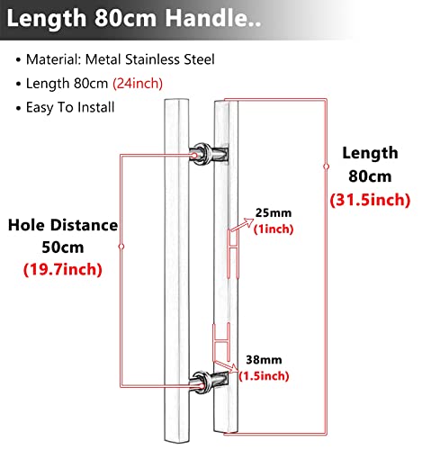 Poignée dorée carrée 80cm pour porte en verre et douche luxe