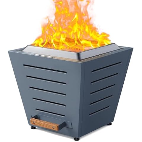 20 Inch Smokeless Fire Pit Stainless Steel Wood Burning Fireplace Portable Outdoor Fire Pit Patio Smokeless Firepit with Pull-Out Ash Tray and Handles Cover