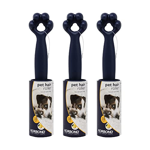 Korbond Pet Lint Roller- Pack of 3-99 Sticky Sheets in Total - Citrus Scented Adhestive Sheets - Suitable for all Fabric Types, Blue