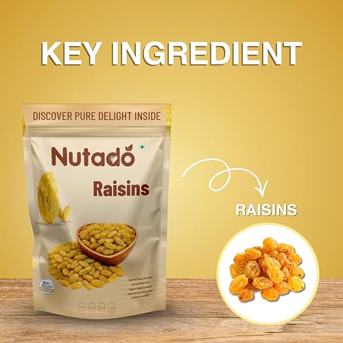 Image of Nutado Premium Indian Green Kishmish 200g |Seedless Kishmish |Long Green Raisins | Premium Dried Grapes | Dry Fruits | Healthy & Tasty Snacks | Fat Free | Source of Dietary Fiber, Potassium | Nutritious, Rich in Iron & Vitamin B | Antioxidant Rich Snack