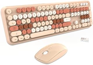 SADES V2020 Wireless Keyboard and Mouse Combo, Colorful Wireless Keyboard with Round Keycaps,2.4GHz Dropout-Free Connection,Long Battery Life,Cute Wireless Mouse for PC/Laptop/Computer (MilkTea Color)