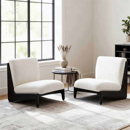 Image of Set of 2 Moda Accent Chairs with Solid Wood Frame, White Cushion - Modern Ergonomic Design for Living Room