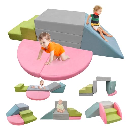 JOIWOD Foam Climbing Blocks for Toddlers 7 PCS Foldable Soft Play Set Toddler Climbing Toys Indoor Baby Climbing Gym Kids Corner Climber