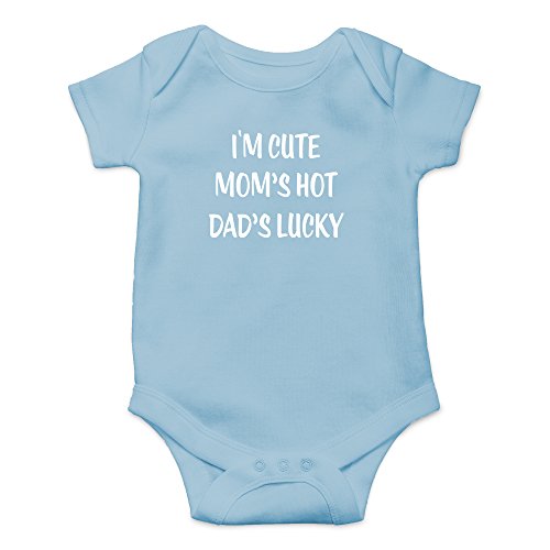 Image of Crazy Bros Tees I'm Cute, Mom's Hot, Dad's Lucky Baby Bodysuit Adorable Unisex Romper Boy Newborn Clothes