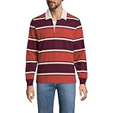 Lands' End Mens Long Sleeve Rugby Polo Shirt Rich Burgundy/Bourbon Stripe Regular X-Large