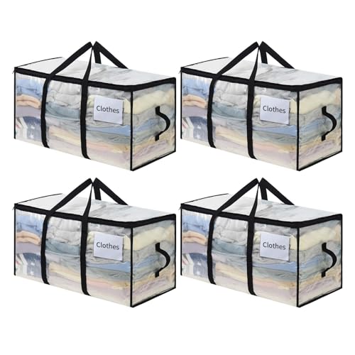 OTraki 4 Stück Aufbewahrungstasche mit Deckel, Umzugstaschen Groß mit Reißverschluss, Faltbare Umzugskartons für Kleidung Aufbewahrung, Moving Boxes für Camping Bettwäsche Organisation