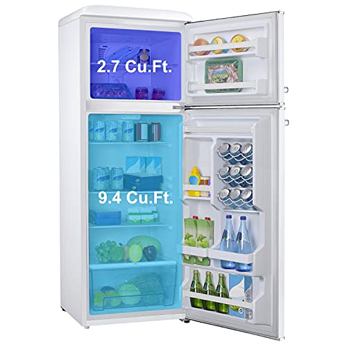 Galanz GLR12TWEEFR Refrigerator, Dual Door Fridge, Adjustable Electrical Thermostat Control with Top Mount Freezer Compartment, Retro White, 12.0 Cu Ft - Thumbnail 2