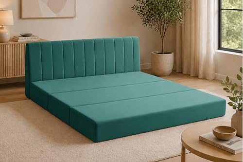 Image of Modern Velvet 3-Seater Sofa Cum Bed, Convertible Sleeper Couch Sofa for Living Room, Bedroom & Office-Green