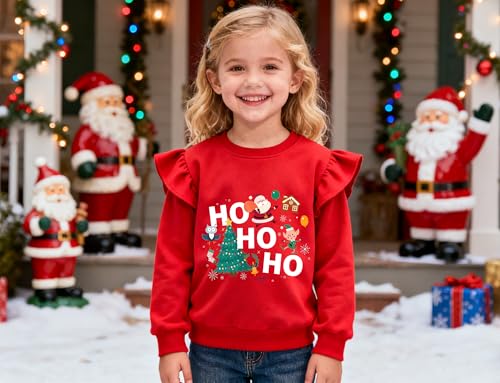 Image of EULLA Toddler Girls Christmas Sweatshirt Long Sleeve Snowman Deer Santa Claus Xmas Holiday Shirts for Kids Sweater 2-7 Years