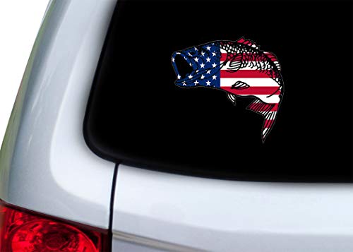 Rogue River Tactical 4X Bass Fish Usa Flag Sticker Decal Fishing Bumper Sticker Fish Patriotic United Auto Decal Car Truck Boat Rv Real Life Rod Tackle Box #TOP4