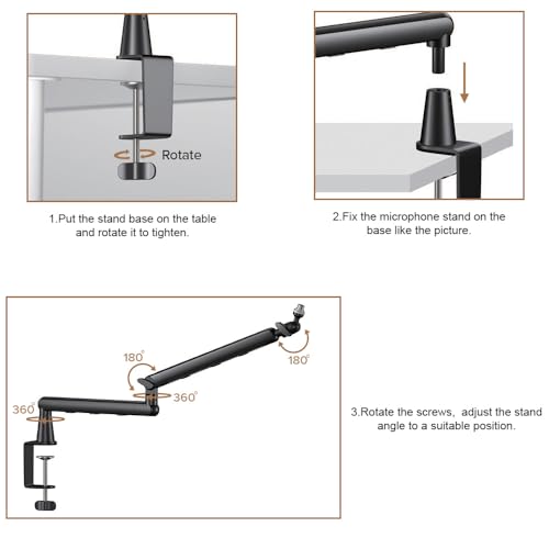 Image of Kadence NB55-BK Touring Series Professional Mic Boom Arm Stand | Heavy-Duty Steel Build & 1.5kg Load Capacity | 360 Adjustable Desk Mount | For Podcasting, Streaming & Studio Recording | Black