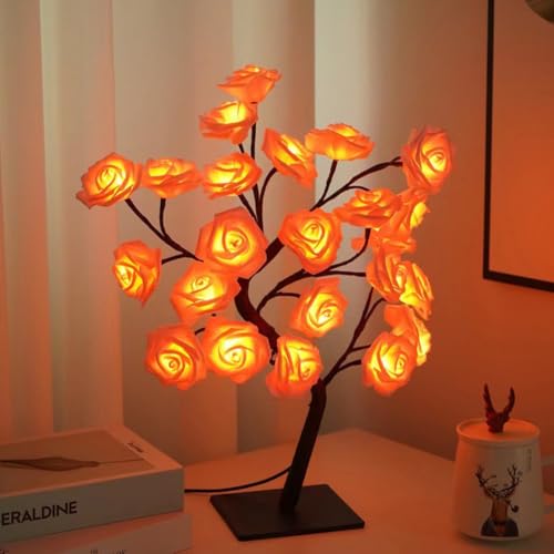 Image of CutitiUU LED Rose Tree Table Lights Rose Flower Table Lamp,Roses Flower Tree Lamp,LED Desk Lamps Pink,USB Powered,for Mother's Father's Day Home Bedroom Valentines Christmas Day (Pink)