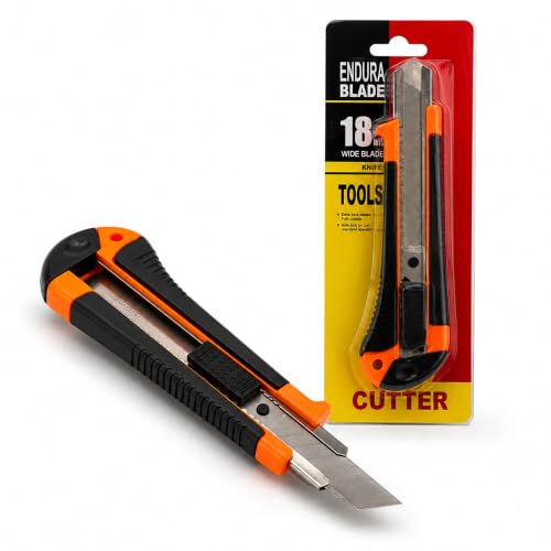 Image of 18mm Heavy Duty Utility Knife Cutter, Wide Blade Box Cutter with Auto-Lock Sliding Mechanism, Ergonomic Non-Slip Grip, Retractable Replacement Blade for Cutting Cardboard,(Pack Of 1)(Multicolor)