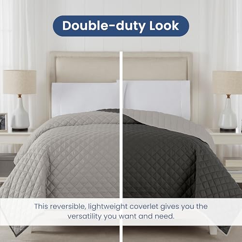 Image of Martex Reversible Coverlet, Full Queen, Light Gray /Graphite | Lightweight, Durable, Soft, Easy Care, Reversible