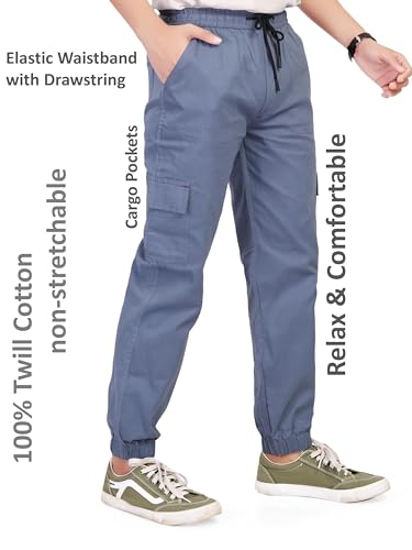 Image of UNOseven Boys Cargo Jogger Pants - Pure Cotton - Slim Fit - Sky Blue - Size 11-12 Years
