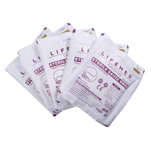 Image of LIFEMED Absorbent Sterile Gauze Swabs 7.5 x 7.5 cm, 12 Ply Type 17 Medical Gauze for Wound Dressing & First Aid - 80 Pieces (20 Pouches x 4 Swabs Each)