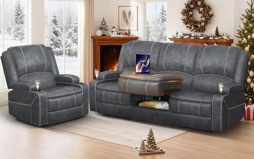 3+1 Recliner Sofa with Storage, Velvet, 1800lbs Capacity