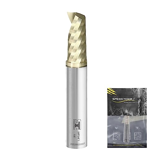 SPEED TIGER Solid Carbide Spiral O Single Flute End Mill, 1/8" Cutting Diameter, 1/4" Shank, 2" Overall Length, 1 Pc, for Aluminum, Wood, Plastic, Brass, and Copper by SPEED TIGER - Used condition - US$25.22