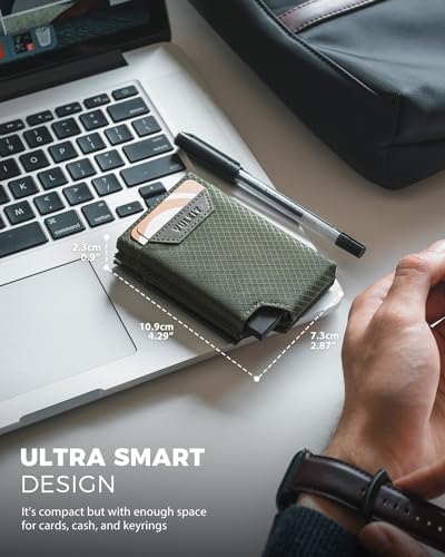 Image of VULKIT Bifold Pop up Card Holder with Money Compartment Business Card Case Minimalist Front Pocket Wallet for Men (Army Green)