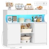 Hzuaneri Sideboard, Küchenschrank mit Steckdosenleiste und LED-Licht