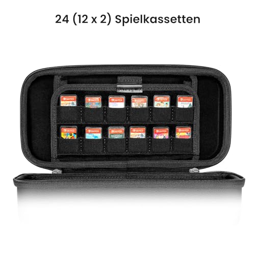 6. Bild von tomtoc Tasche Hülle für Nintendo Switch/Nintendo Switch OLED Modell, Protective Hard Case Tragetasche für Switch Konsole, 24 Spiele, Pro Controller, Netzteil und Zubehör, Schwarz L