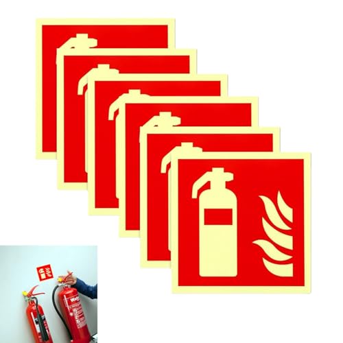 6 Piezas Señal Luminiscente Señal Extintor Autoadhesiva de PVC,Señal de Seguridad y Protección Contra Incendios,para Casa,Oficina,Exterior e Interior