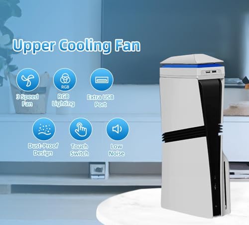 Image of RGB Cooling Fan for PS5 Pro (Disc & Digital) Dust Cover- 7 RGB Light Modes, Ultra-Quiet Adjustable 3 Speed, Dual USB Ports