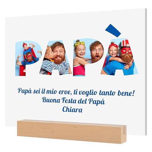 Woopers Targa Regalo Festa del Papà con Foto e Dedica. Targa Fotografica Personalizzata Papà