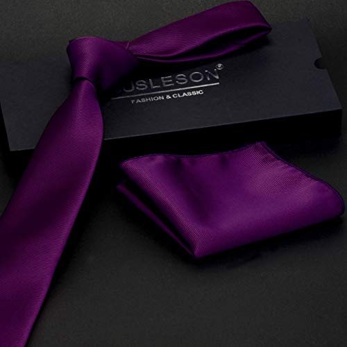 GUSLESON 2.4" Men's Skinny Solid Ties Eggplant Purple Slim Classic Necktie and Pocket Square Set (0754-06) - Thumbnail 3