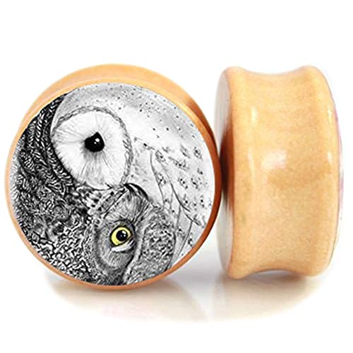 SERYNOW Owl Wood Ear Gauges Plugs And Tunnels 8mm-25m Ear Stretcher Expander Saddle Plug Piercing Jewelry (3/4" (20mm))