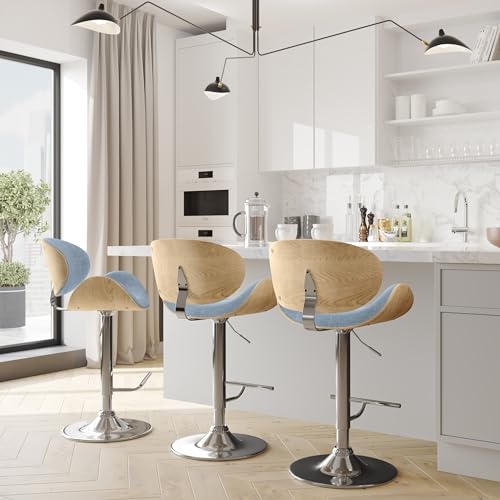 SIMPLIHOME Marana Adjustable Swivel Bar Stool - 33 inch Seat Height Upholstered Metal Chair in Denim Blue Vegan Faux Leather, Mid Century Seating for Kitchen or Bar with Curved Bentwood Back by SIMPLIHOME - Used condition - Image 2