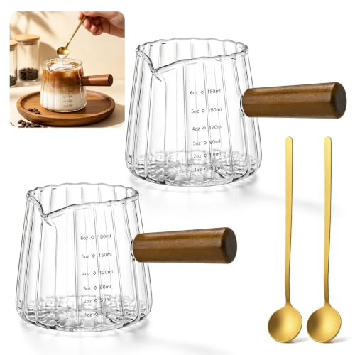 2 PCS 6OZ Glass Espresso Cups with 2 Gold Coffee Spoons, Practical Espresso Machine Accessories - Clear Espresso Glass with V-Shaped Mouth for Coffee, Milk, Tea, Coffee Bar Accessories (Clear)