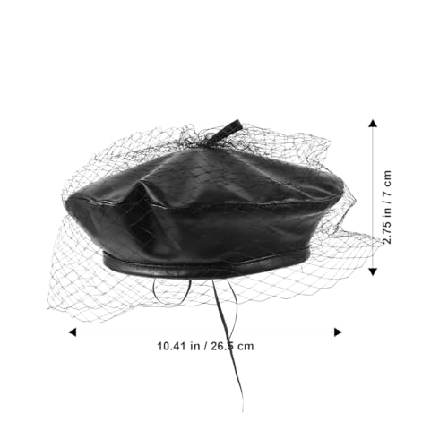 Béret en cuir synthétique souple qui ne décoiffe pas avec voile chic